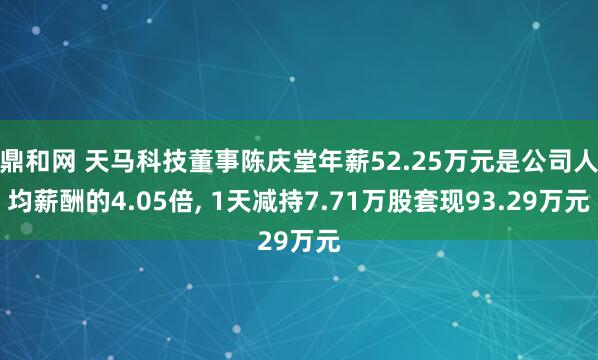鼎和网 天马科技董事陈庆堂年薪52.25万元是公司人均薪酬的4.05倍, 1天减持7.71万股套现93.29万元